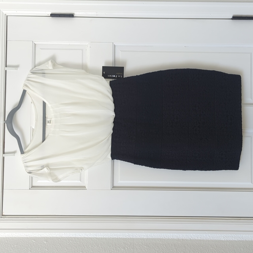 Never Worn En Focus 8P White and Navy Blue Dress